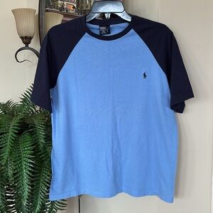 Polo Ralph Lauren Two-Tone Cotton Blue Baseball Raglan Shirt Crew Neck Casual